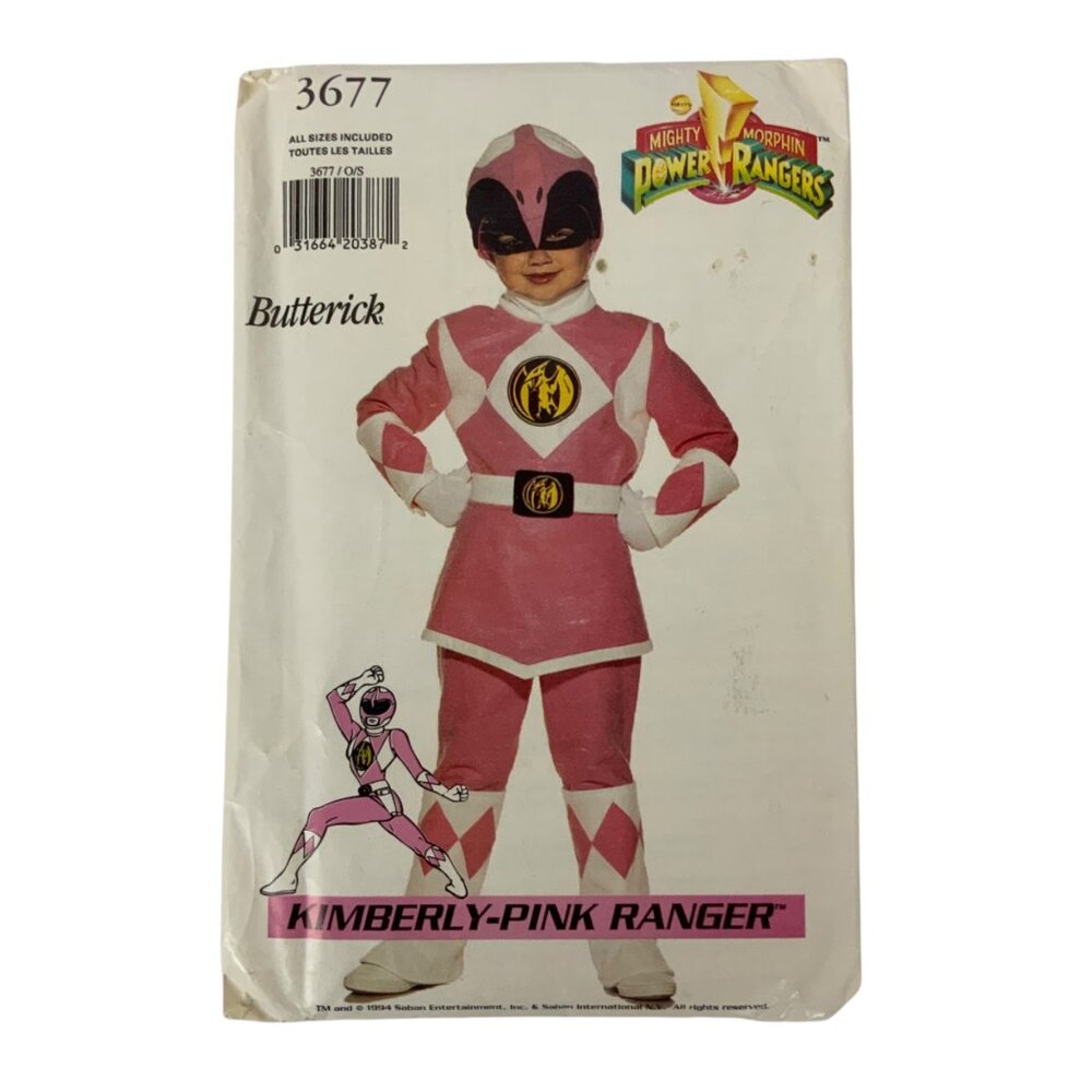Butterick 3677 Kimberly Pink Power Ranger Costume Pattern 1994 Size 4-14 Uncut